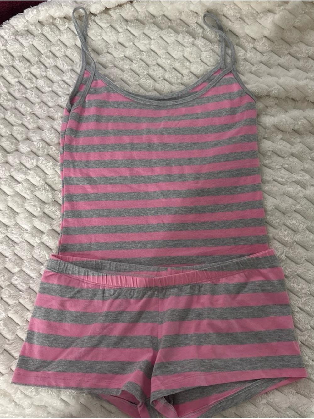 Brandy Melville Pink & Gray Striped Cami Short Sleep Set